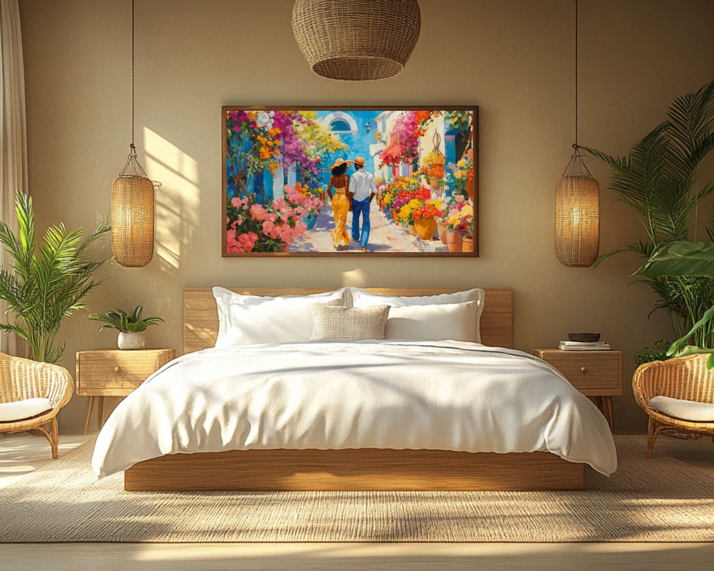 Romantic Caribbean Walk - Framed Canvas Wall Art for Living Room or Bedroom Housewarming Gift