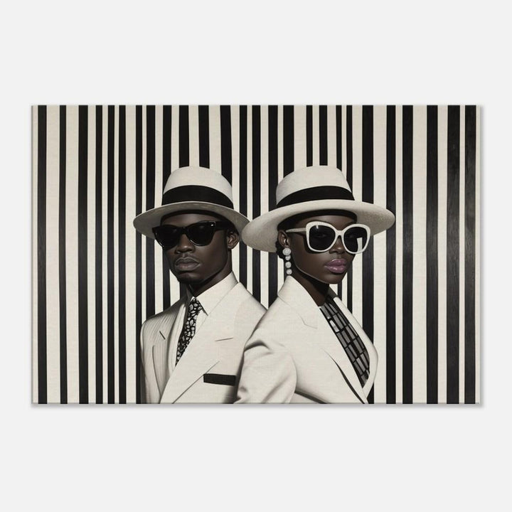 Black Couple Modern Monochrome Black love wall art canvas print by MoomZee Artwork
