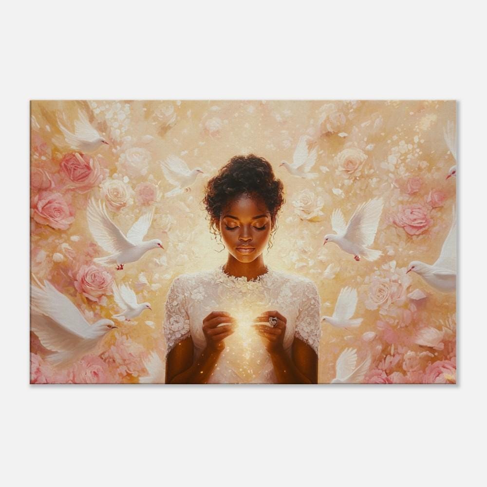 Divine Black Woman Spiritual Canvas Art, vibrant african american wall art celebrating empowerment and spirituality.