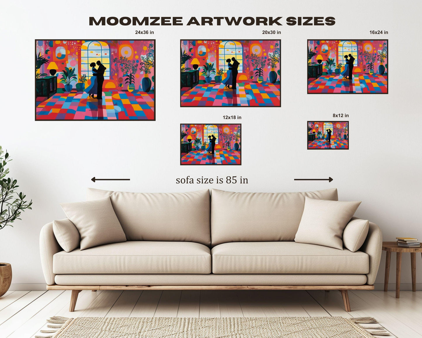 Dancing in Color - Framed Canvas Wall Art for Living Room or Bedroom Anniversary Gift