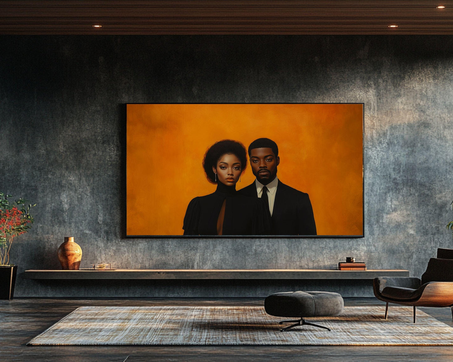 Elegant Black Couple - Unframed Canvas Wall Art for Bedroom or Living Room Wedding Gift