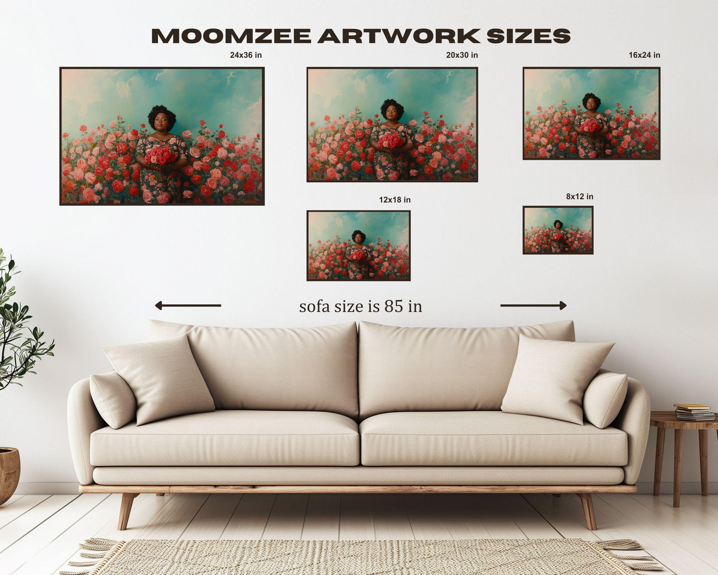 Confident Black Woman with Roses - Unframed Canvas Wall Art for Bedroom or Living Room Gift