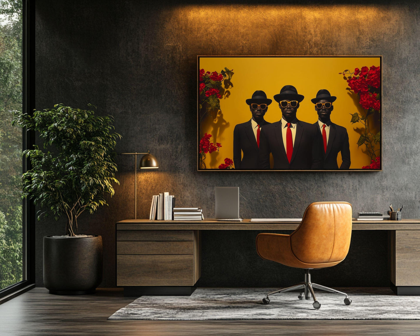 Black Men Portrait | Barkley L. Hendricks Inspired Black Men in Suits Canvas | Bold Red and Yellow Wall Decor | Afrocentric Home Art