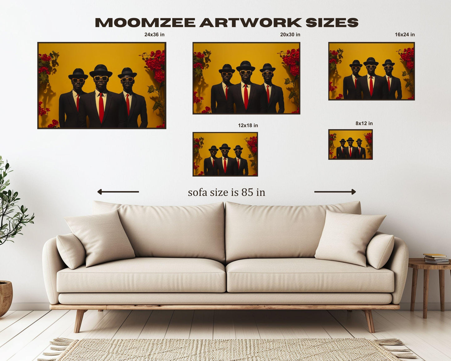 Black Men Portrait | Barkley L. Hendricks Inspired Black Men in Suits Canvas | Bold Red and Yellow Wall Decor | Afrocentric Home Art