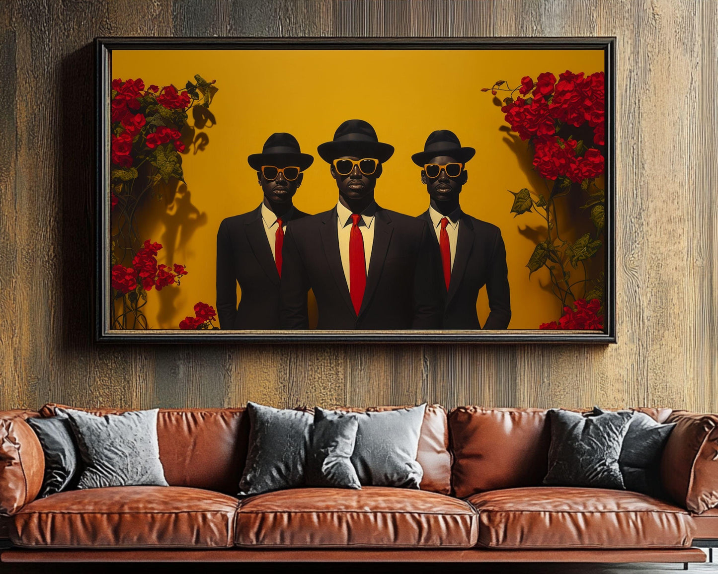 Black Men Portrait | Barkley L. Hendricks Inspired Black Men in Suits Canvas | Bold Red and Yellow Wall Decor | Afrocentric Home Art