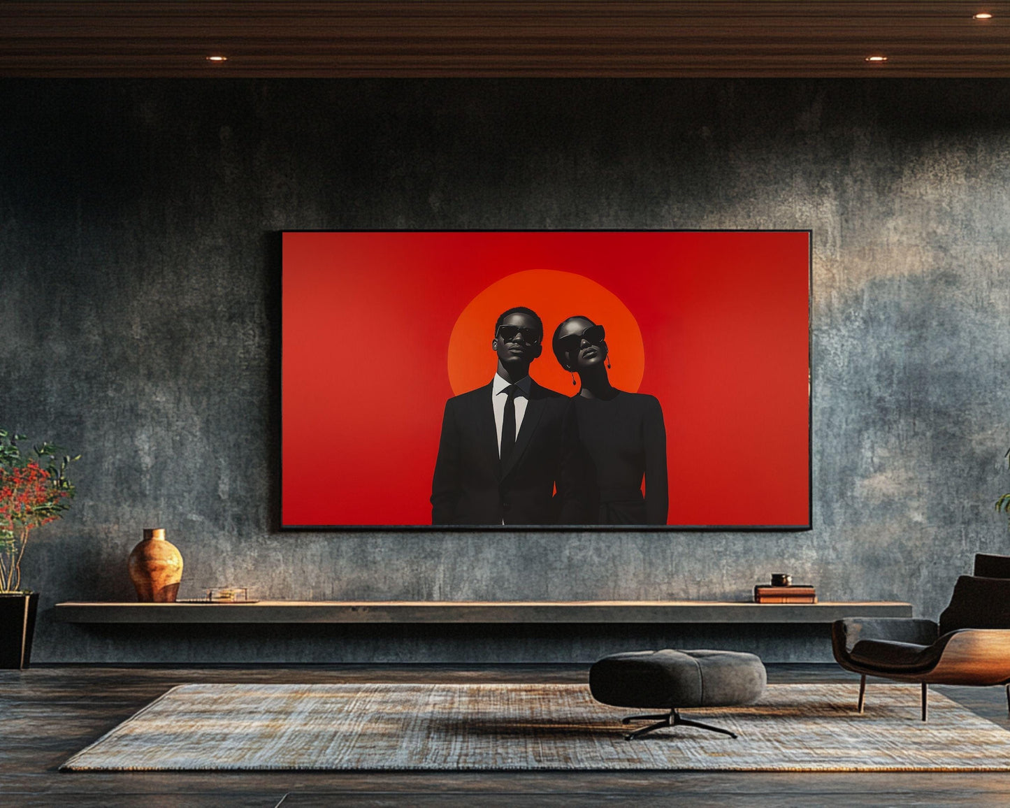 Bold Black Couple Canvas Art | Barkley L. Hendricks Inspired Modern Black Excellence | Red Sun and Style Wall Decor