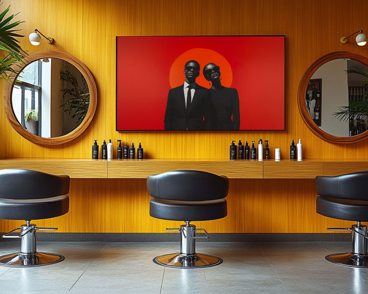 Bold Black Couple Canvas Art | Barkley L. Hendricks Inspired Modern Black Excellence | Red Sun and Style Wall Decor