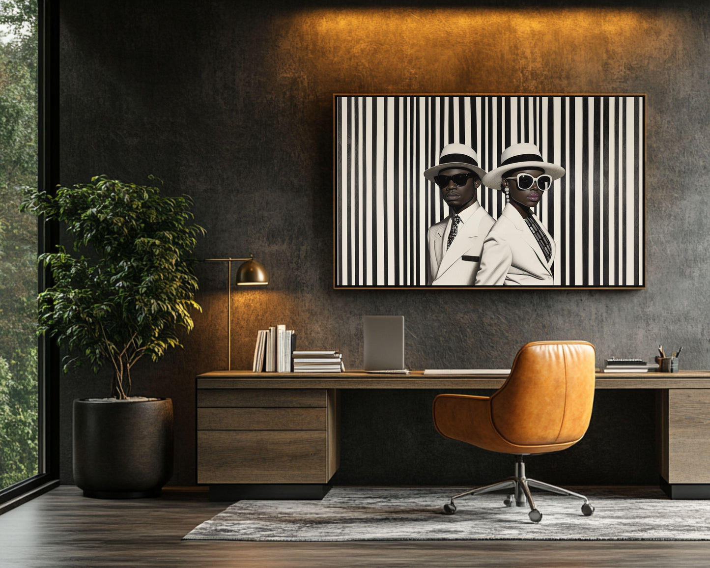 Elegant Black Couple in Striped Suits | Barkley L. Hendricks Inspired Art | Black and White Wall Canvas | Modern Home Decor