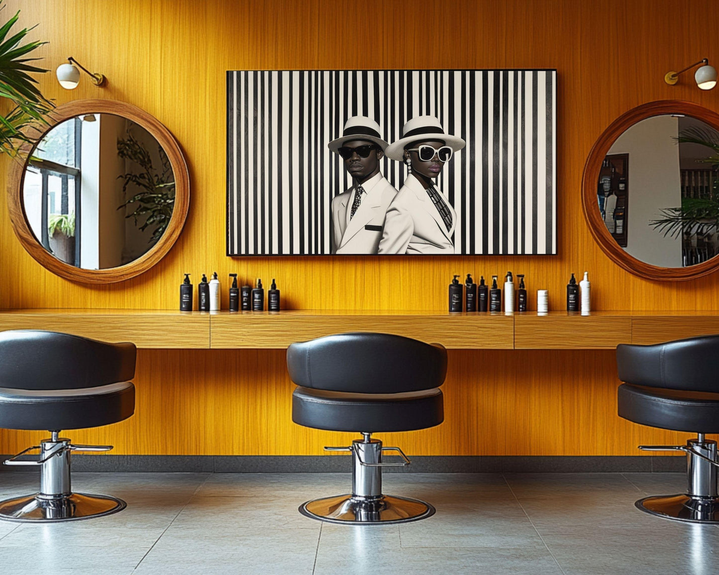 Elegant Black Couple in Striped Suits | Barkley L. Hendricks Inspired Art | Black and White Wall Canvas | Modern Home Decor