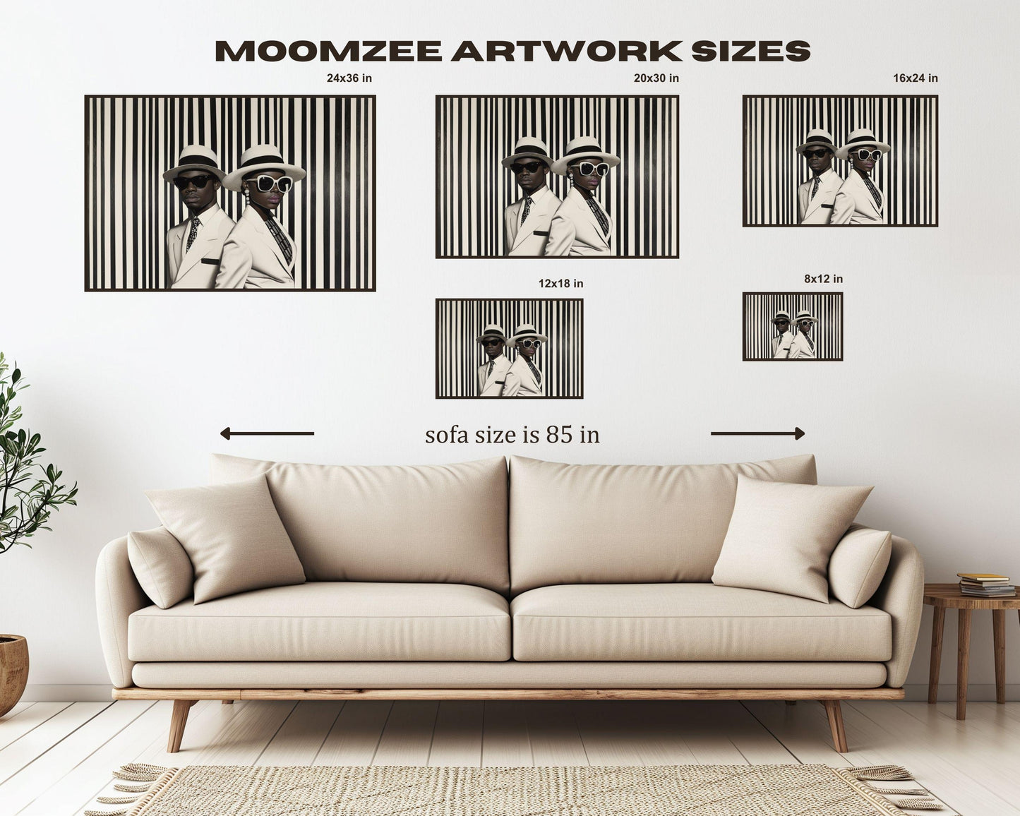 Elegant Black Couple in Striped Suits | Barkley L. Hendricks Inspired Art | Black and White Wall Canvas | Modern Home Decor