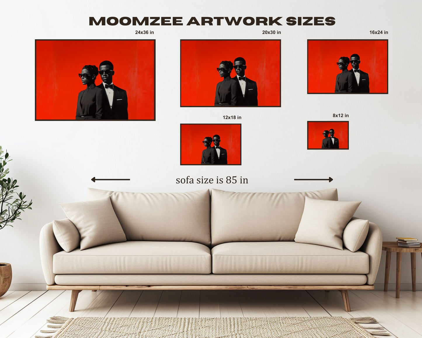 Black Couple in Formal Black Attire | Barkley L. Hendricks Inspired Red Backdrop Art | Modern Canvas Wall Decor | Black Love Art