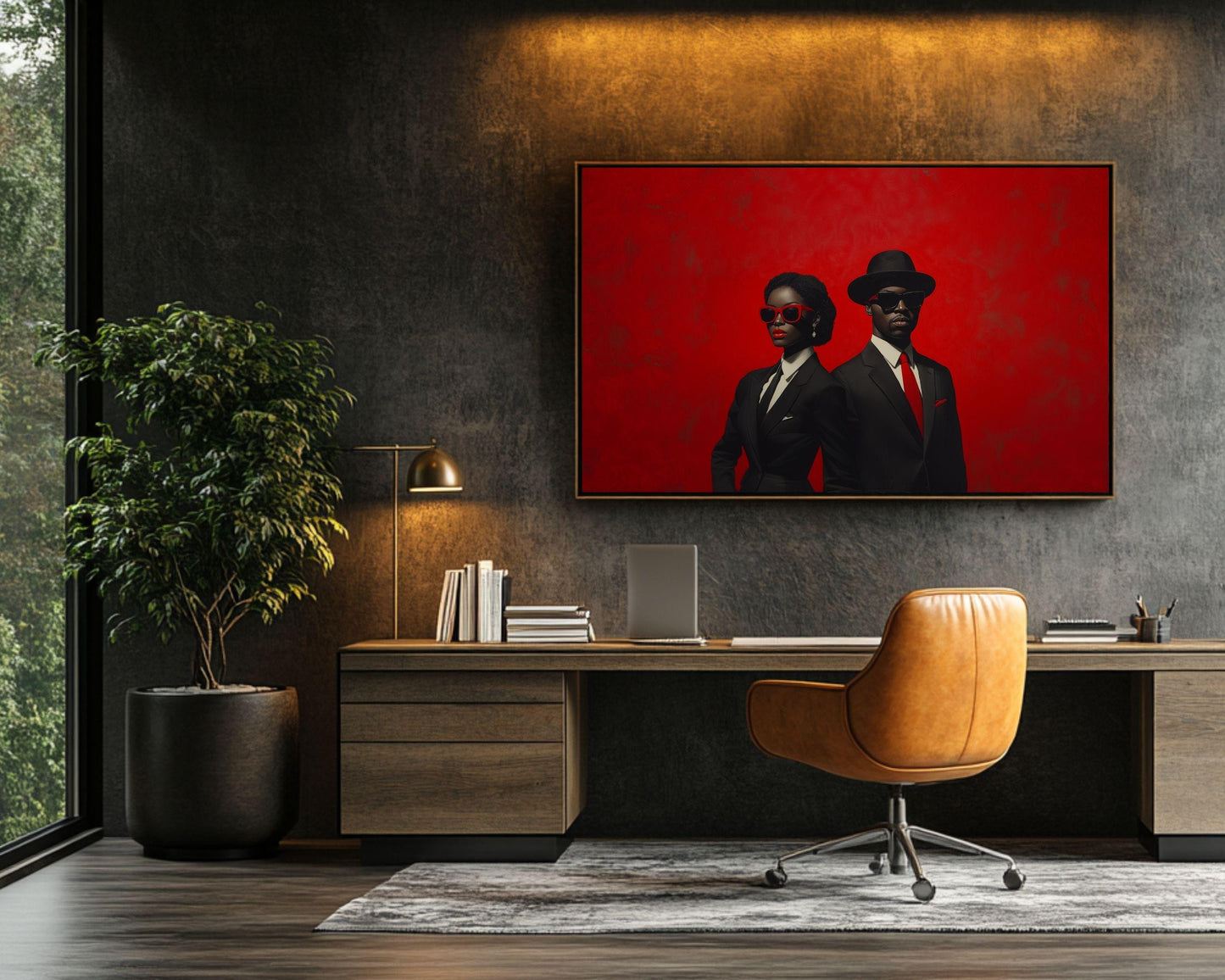 Sophisticated Black Love Wall Art | Bold Red Background Canvas for Modern Decor | Stylish Home Office or Living Room Centerpiece