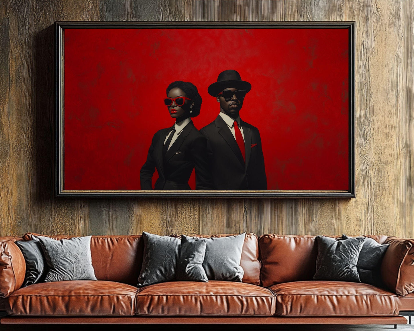 Sophisticated Black Love Wall Art | Bold Red Background Canvas for Modern Decor | Stylish Home Office or Living Room Centerpiece