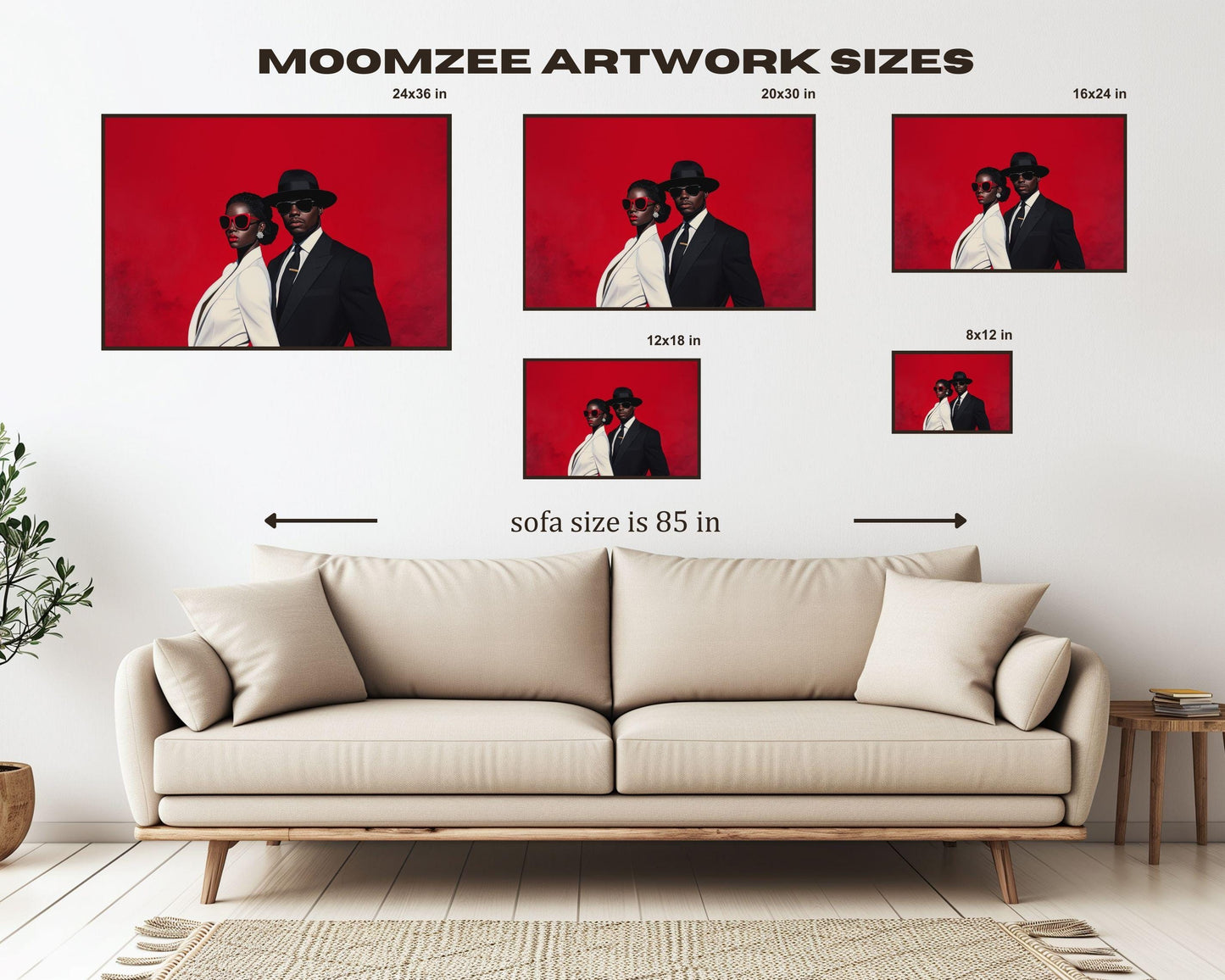 Elegant Couple Canvas Wall Art | Red and Black Statement Decor | Stylish Modern Portrait for Home or Office