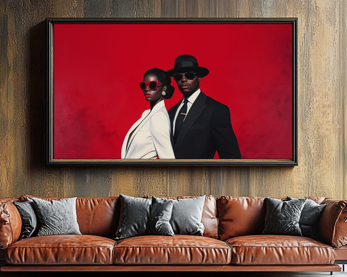 Elegant Couple Canvas Wall Art | Red and Black Statement Decor | Stylish Modern Portrait for Home or Office