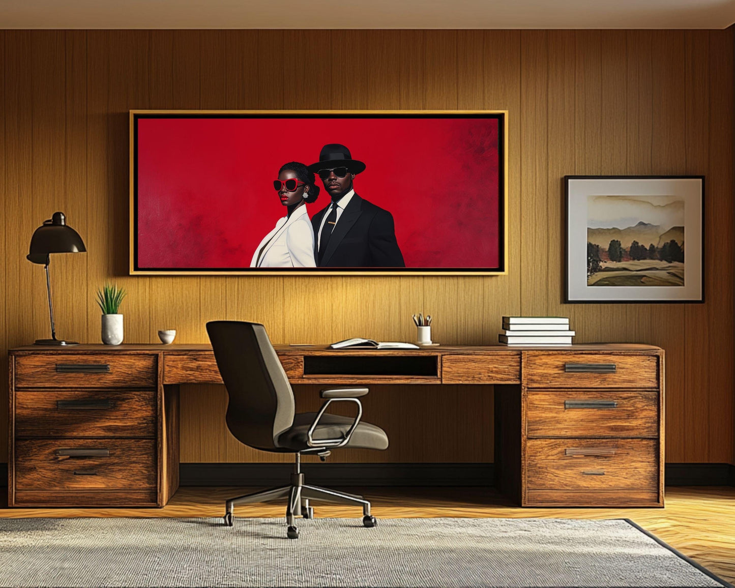 Elegant Couple Canvas Wall Art | Red and Black Statement Decor | Stylish Modern Portrait for Home or Office