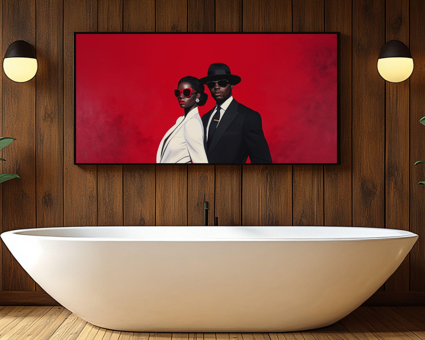 Elegant Couple Canvas Wall Art | Red and Black Statement Decor | Stylish Modern Portrait for Home or Office