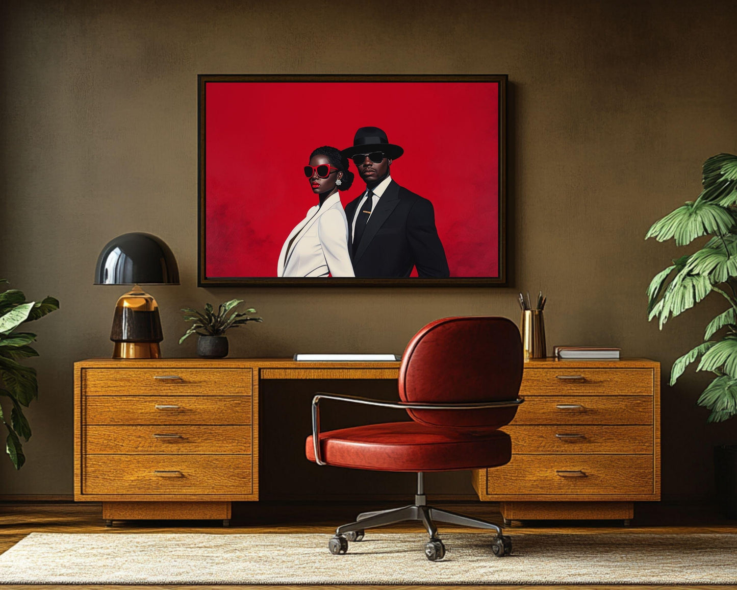 Elegant Couple Canvas Wall Art | Red and Black Statement Decor | Stylish Modern Portrait for Home or Office