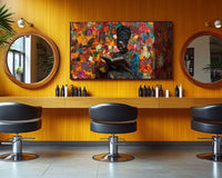 Vibrant abstract african american wall art featuring bold colors and dynamic shapes, perfect for modern decor.