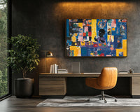 Colorful abstract painting featuring bold shapes, perfect as african american wall art to enhance any space.
