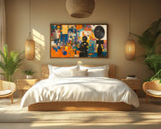 Vibrant Abstract Black Child with Toys Black children wall art canvas print by MoomZee Artwork