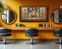 Tribal-inspired lion family artwork with powerful, colorful energy.