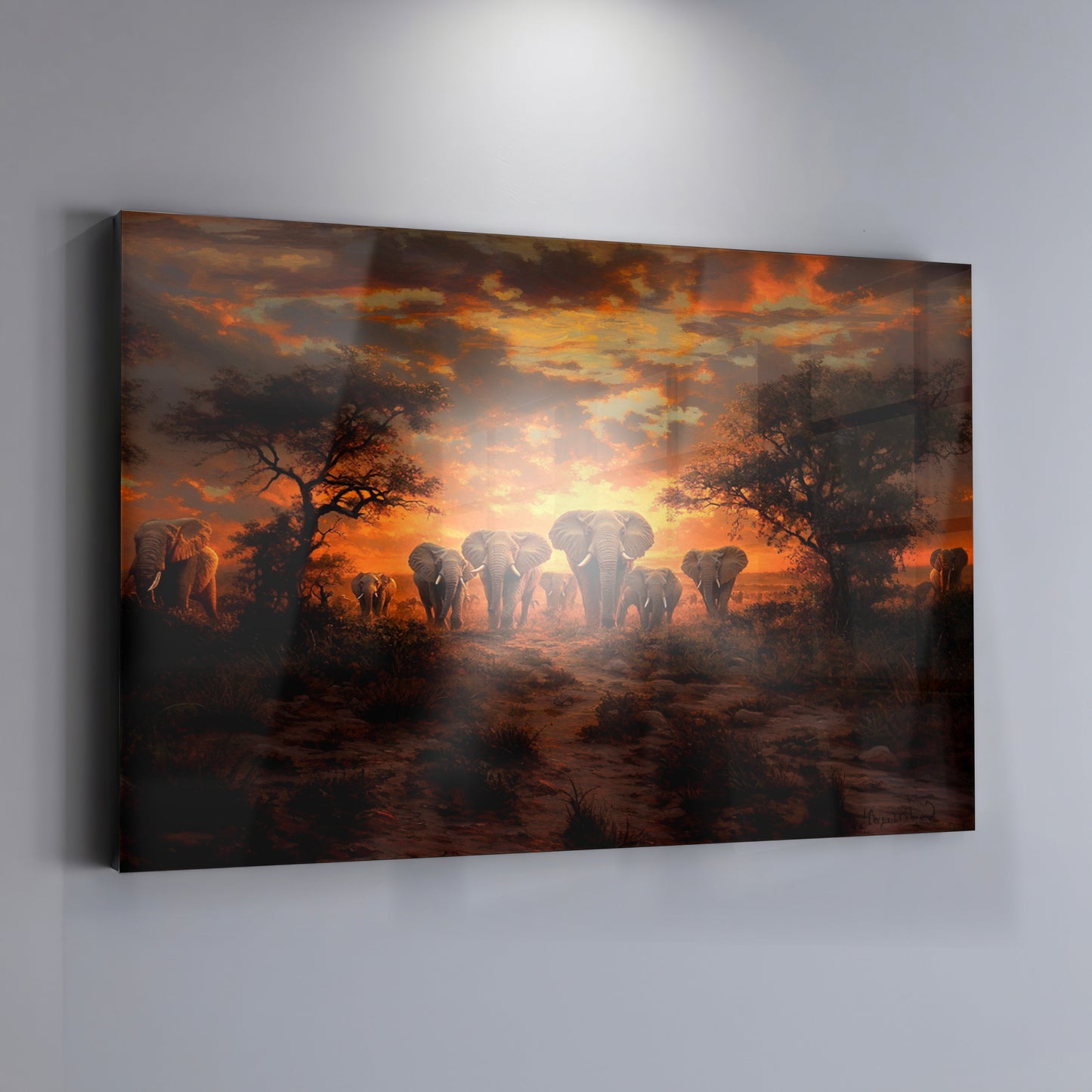 Elephant Sunset Safari Black Black culture wall art view 24