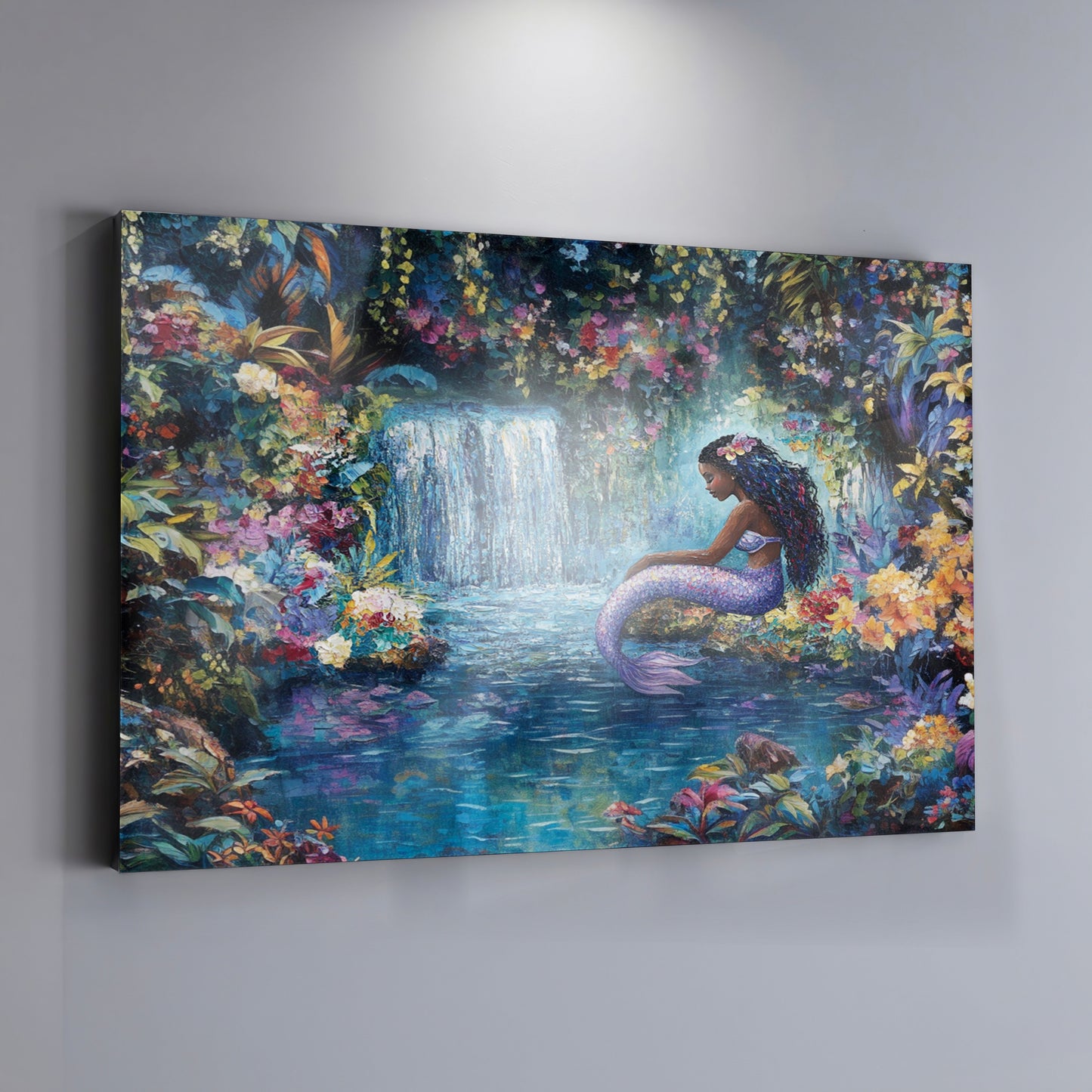 Black Mermaid Waterfall Fantasy African American canvas print view 19