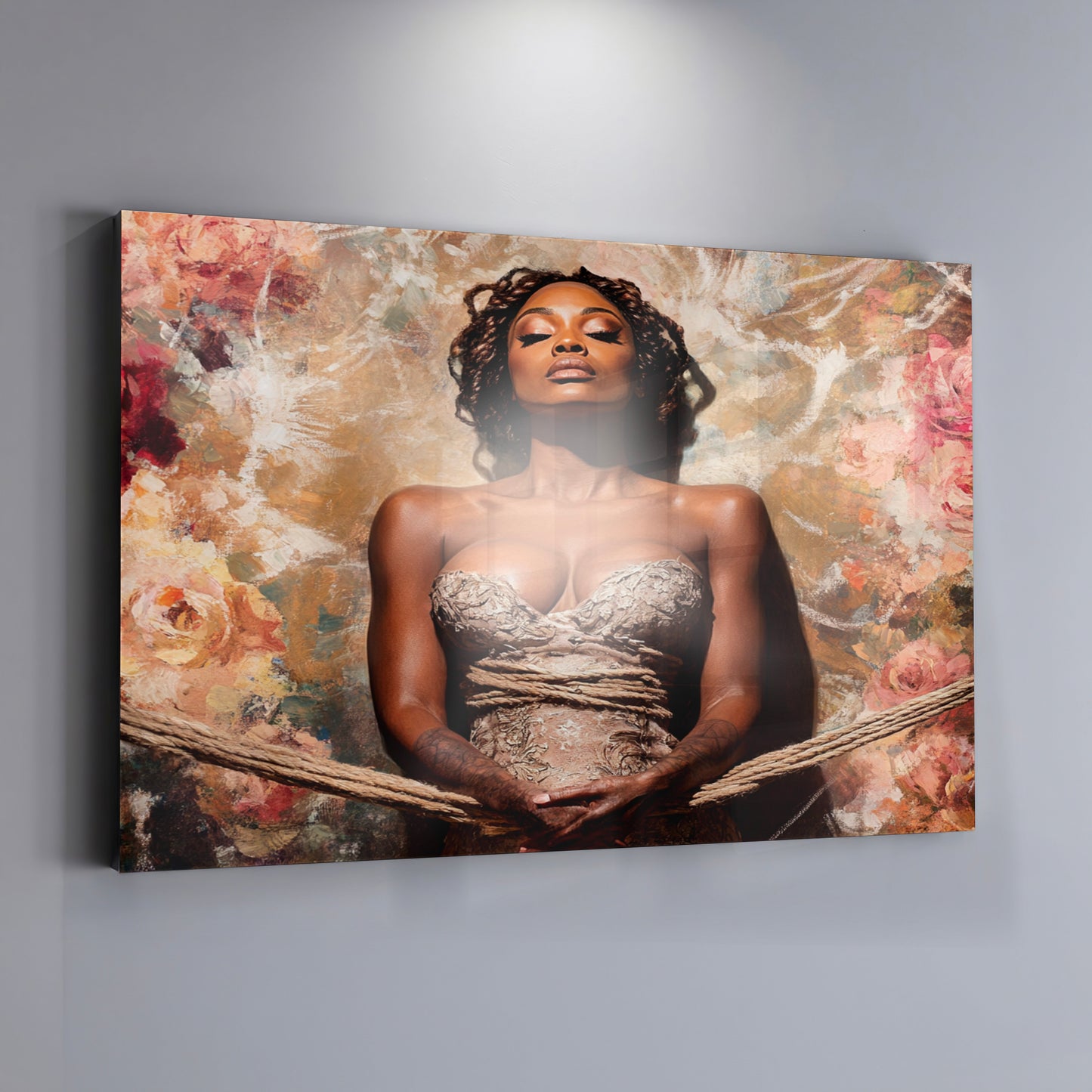 Elegant Black Woman Floral Portrait African American wall art view 19
