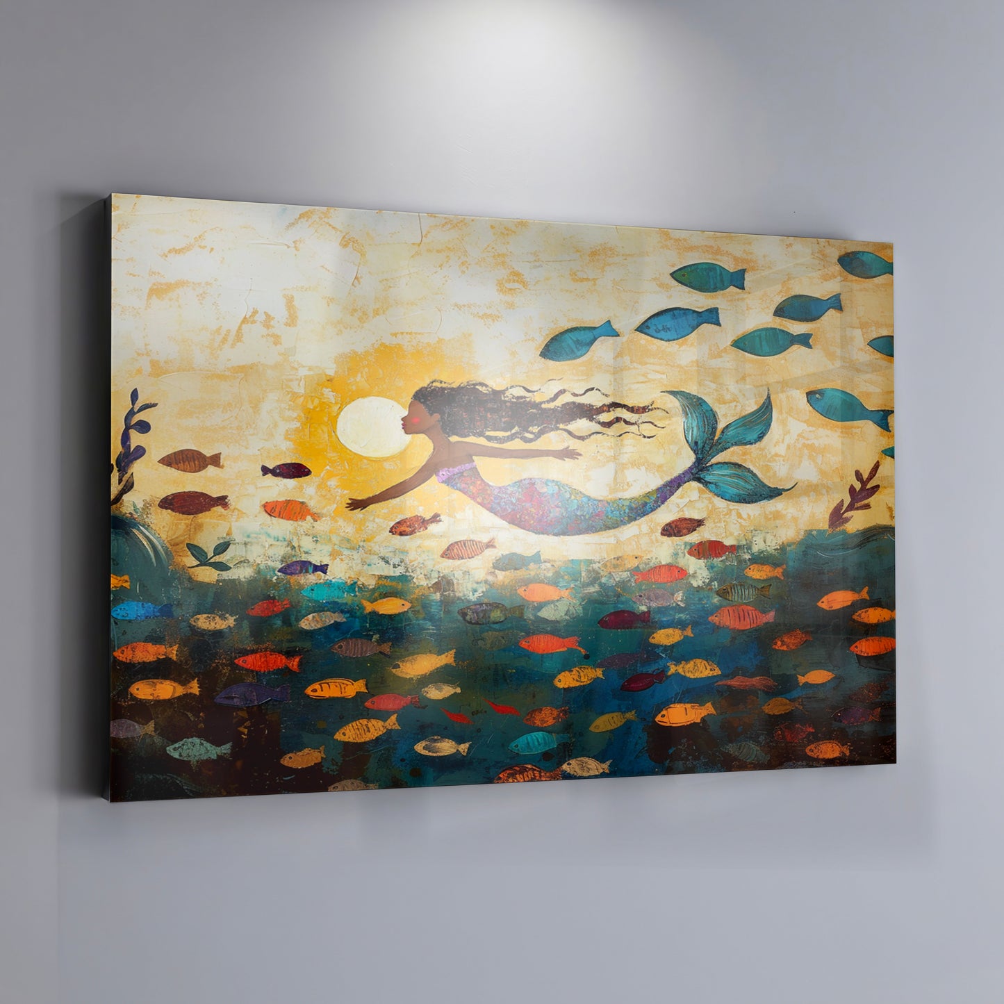 Black Mermaid Ocean Sunset Caribbean wall art view 19