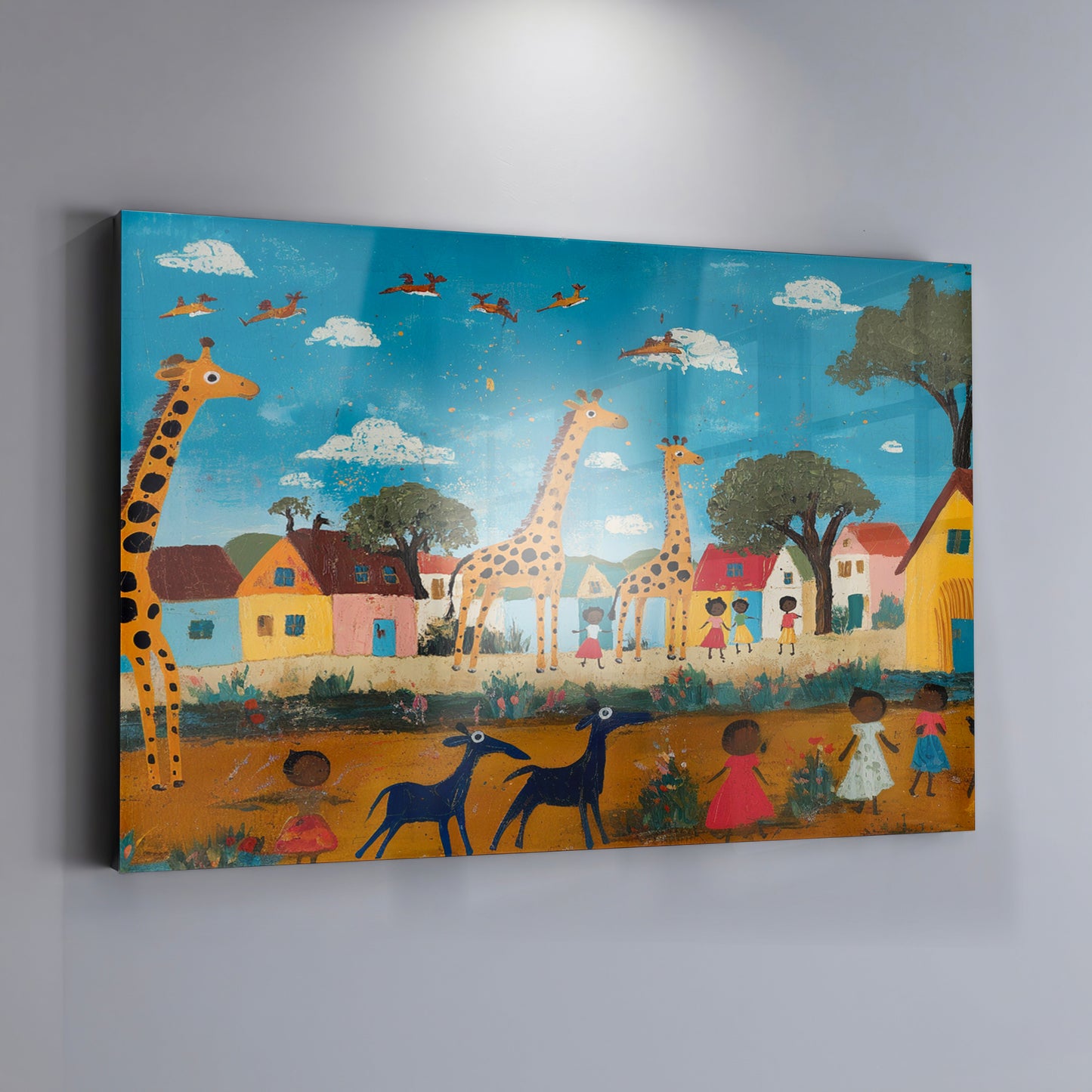 Giraffe Village Folk African American canvas print view 19