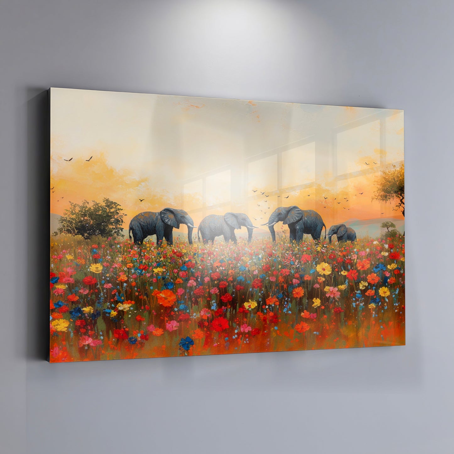 Elephants in Wildflower Field Black African American canvas print view 19