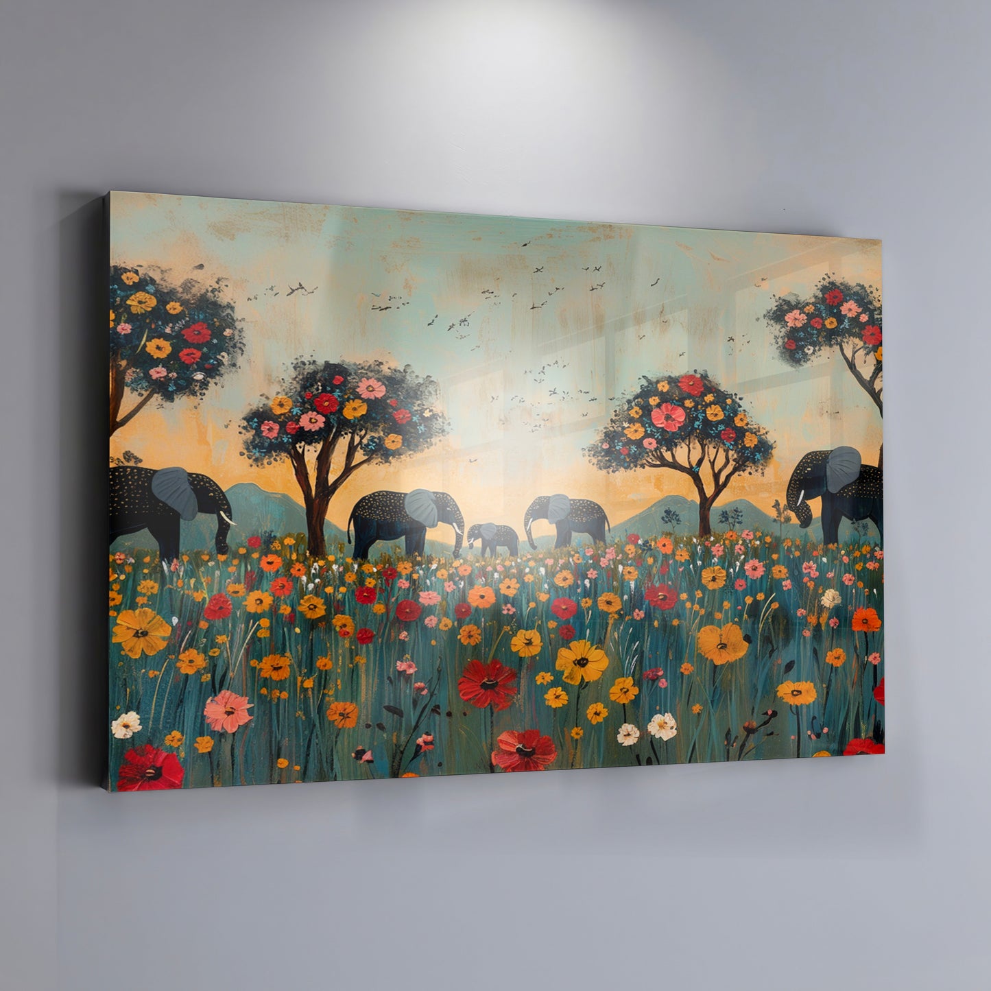 Elephants Under Flower Trees African American canvas print view 19
