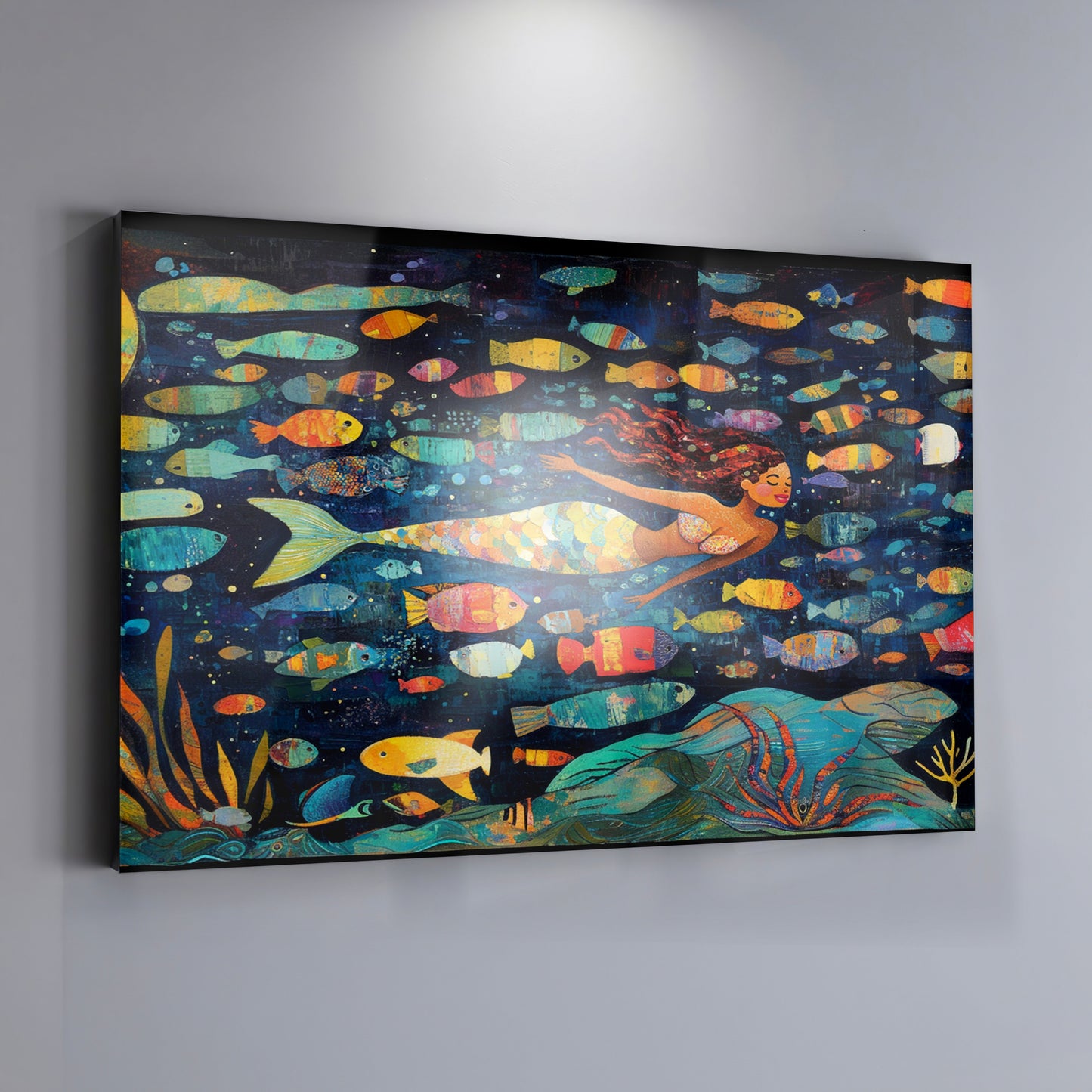 Black Mermaid Swimming with Fish African American canvas print view 19