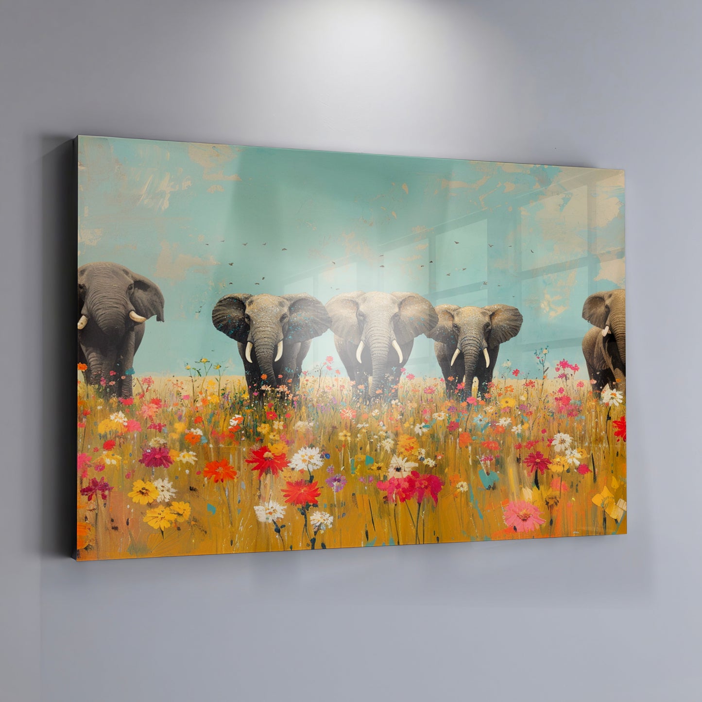 Elephant Herd Wildflower African American canvas print view 19