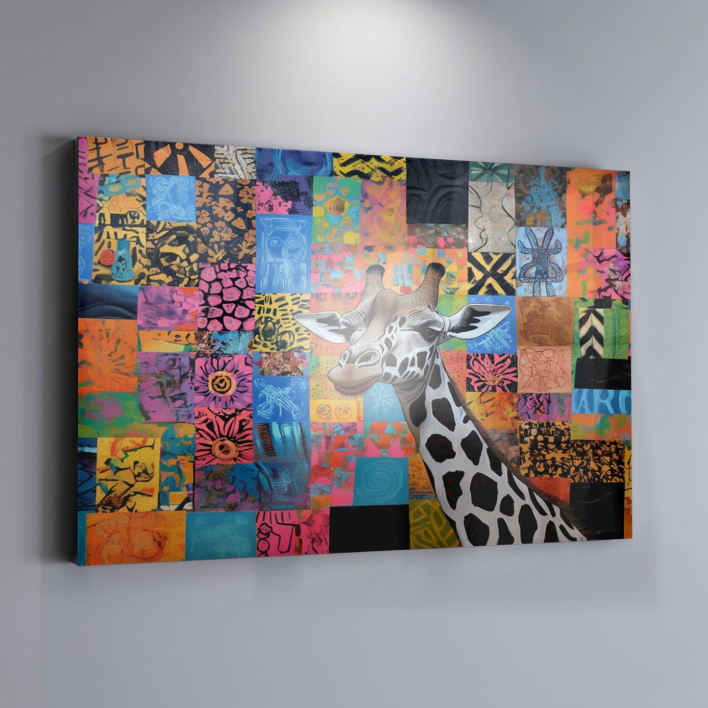 Colorful Patchwork Giraffe African American canvas print view 19