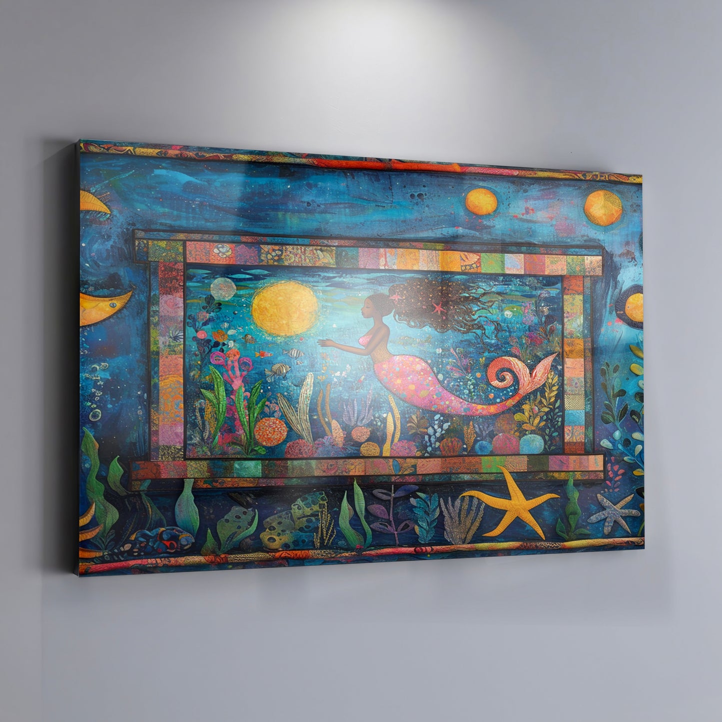 Black Mermaid Ocean Moon Caribbean wall art view 19