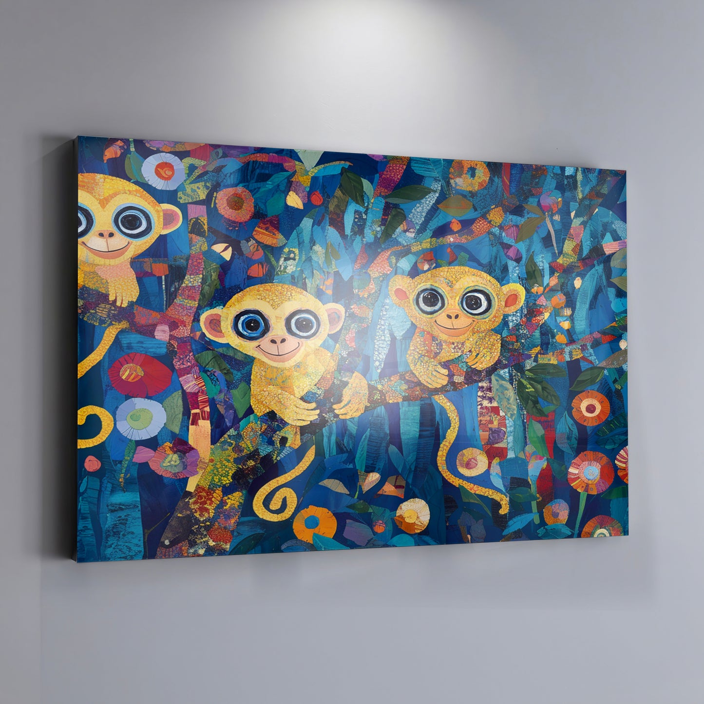 Three Monkeys Floral Folk Black African American canvas print view 19