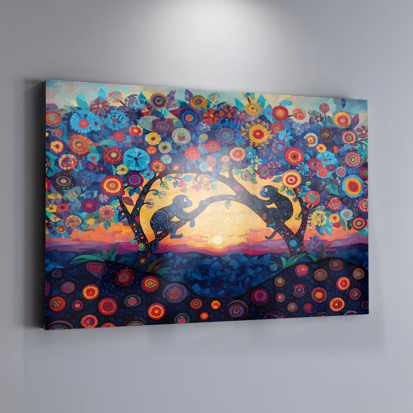 Monkey Sunset Tree African American canvas print view 19