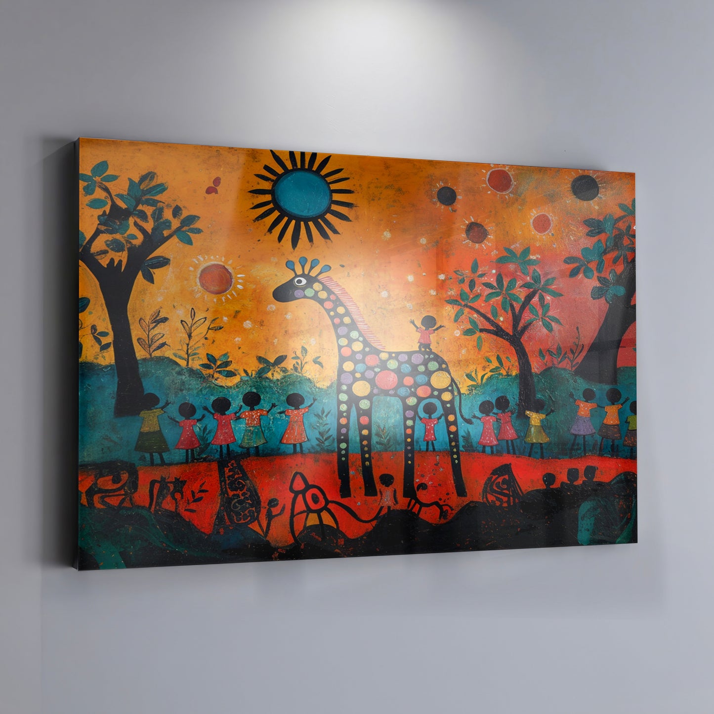 Giraffe Sunset Folk Black Caribbean wall art view 19