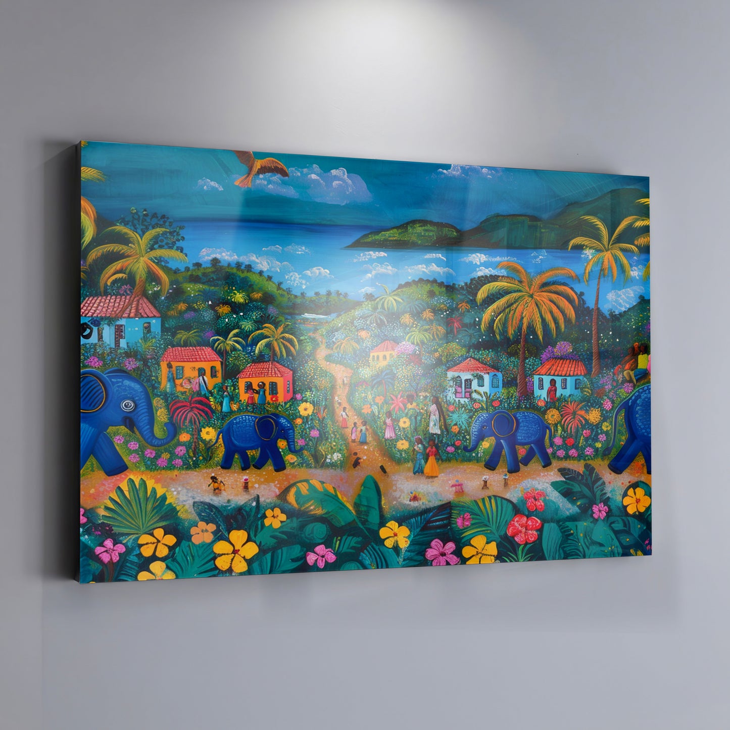 Coastal Village Elephant Black Caribbean wall art view 19