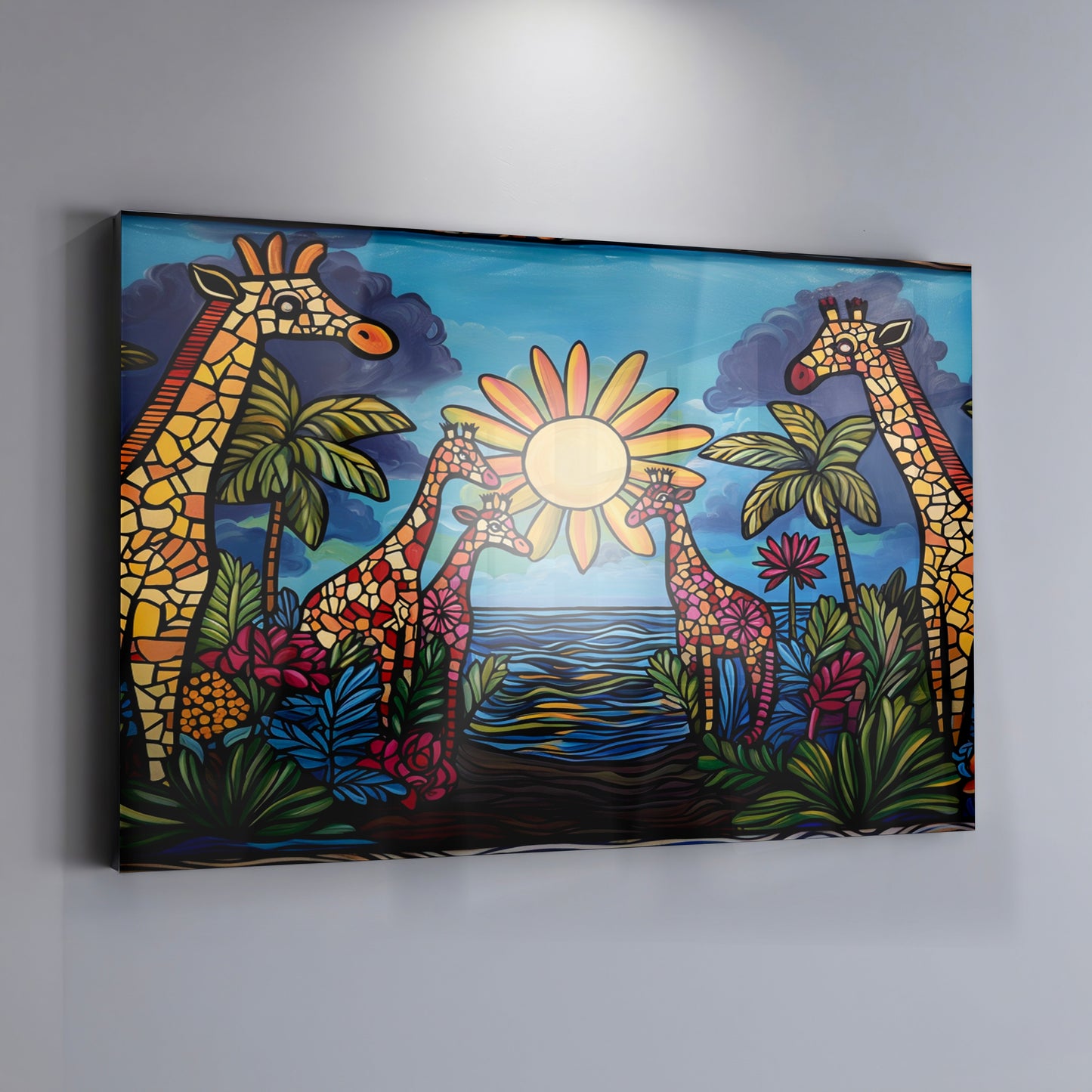 Giraffe Sunburst Safari Black Caribbean wall art view 19