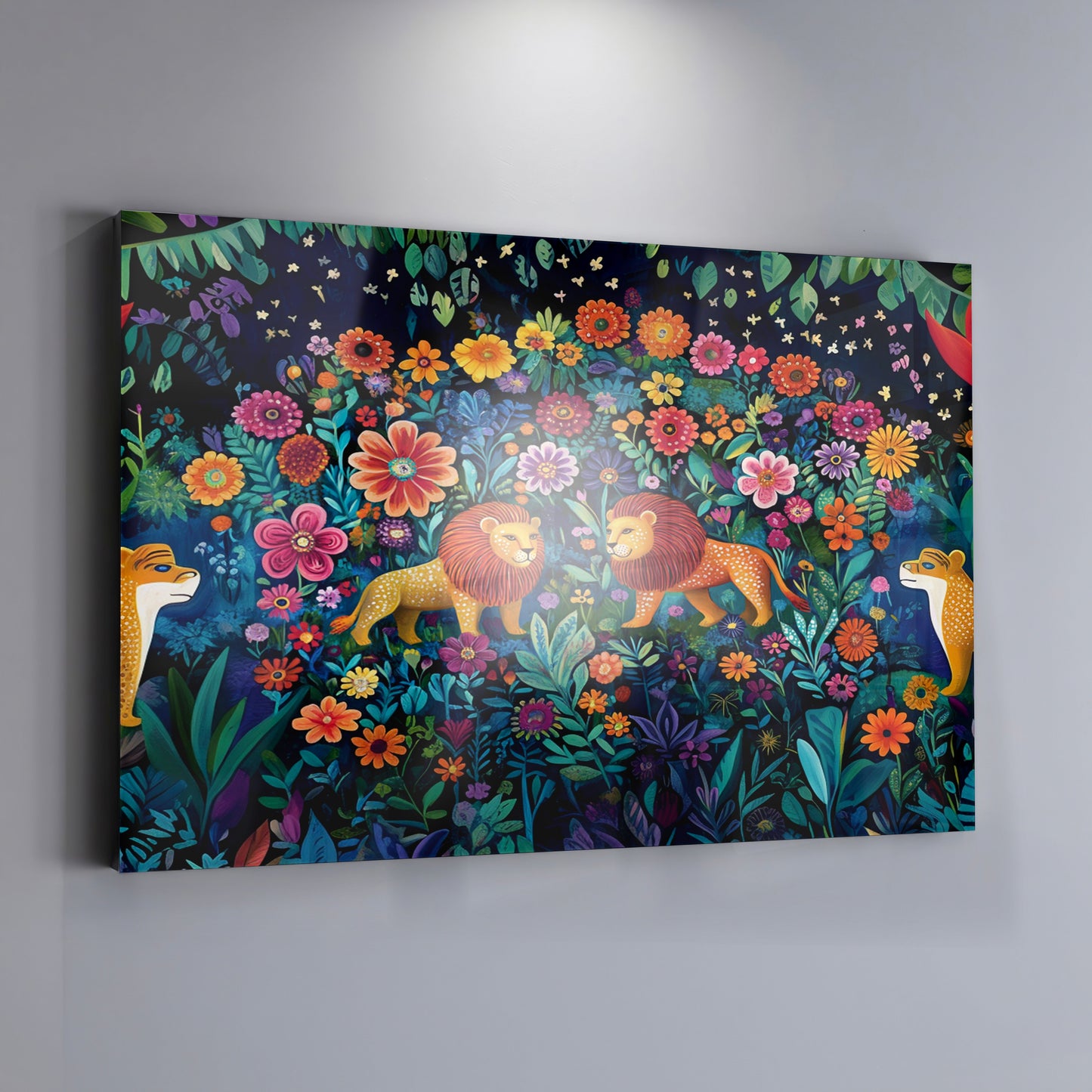 Lion Family Flower Garden Black Caribbean wall art view 19
