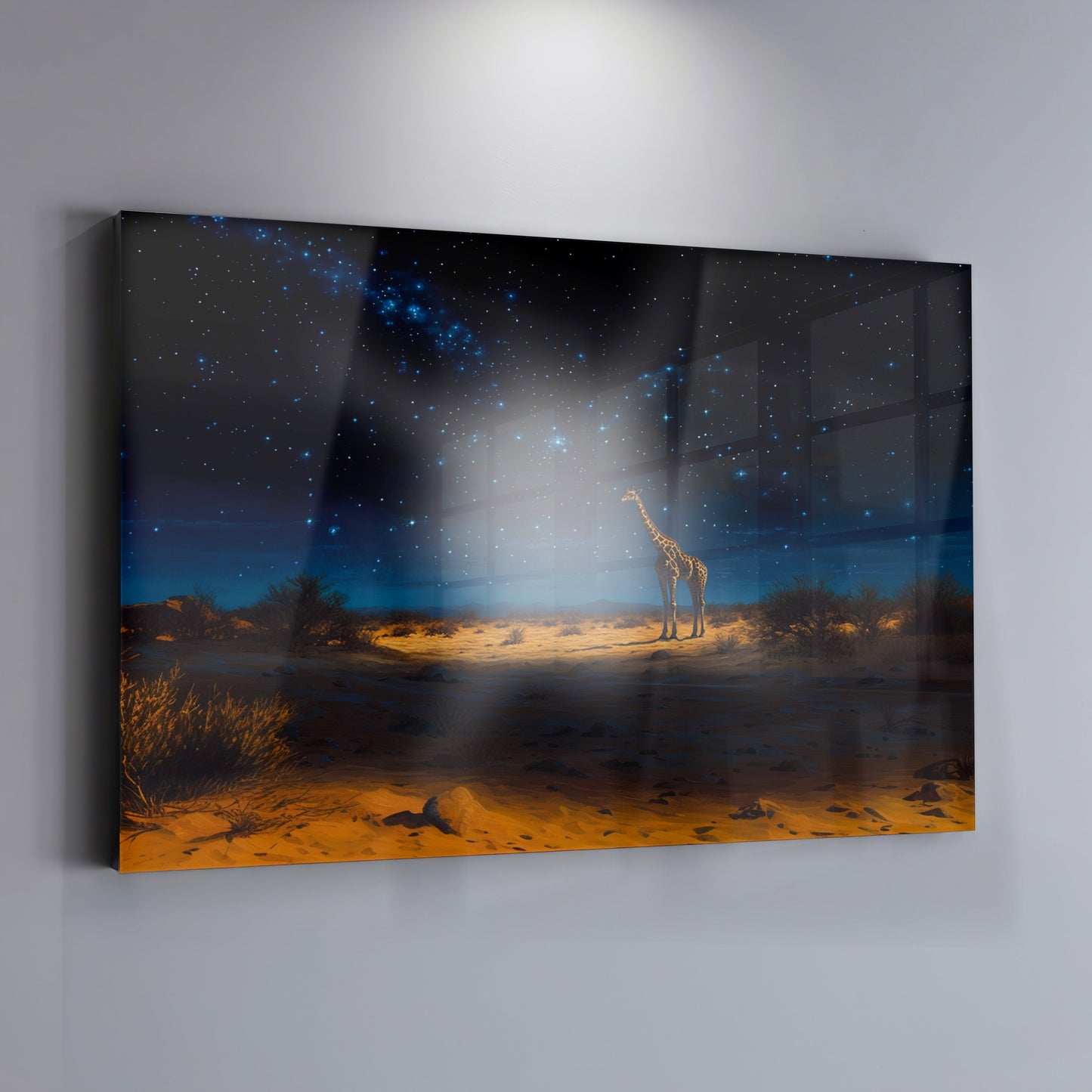 Lone Giraffe Night Safari Black African American canvas print view 19