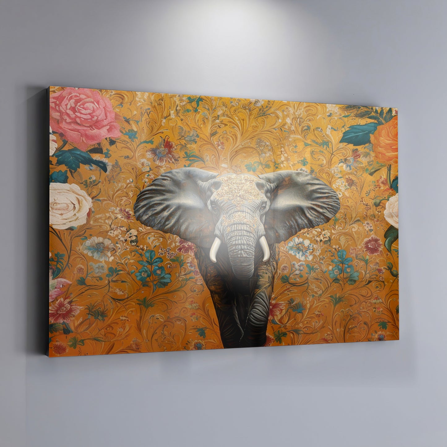 Elephant Gold Floral Black African American canvas print view 19