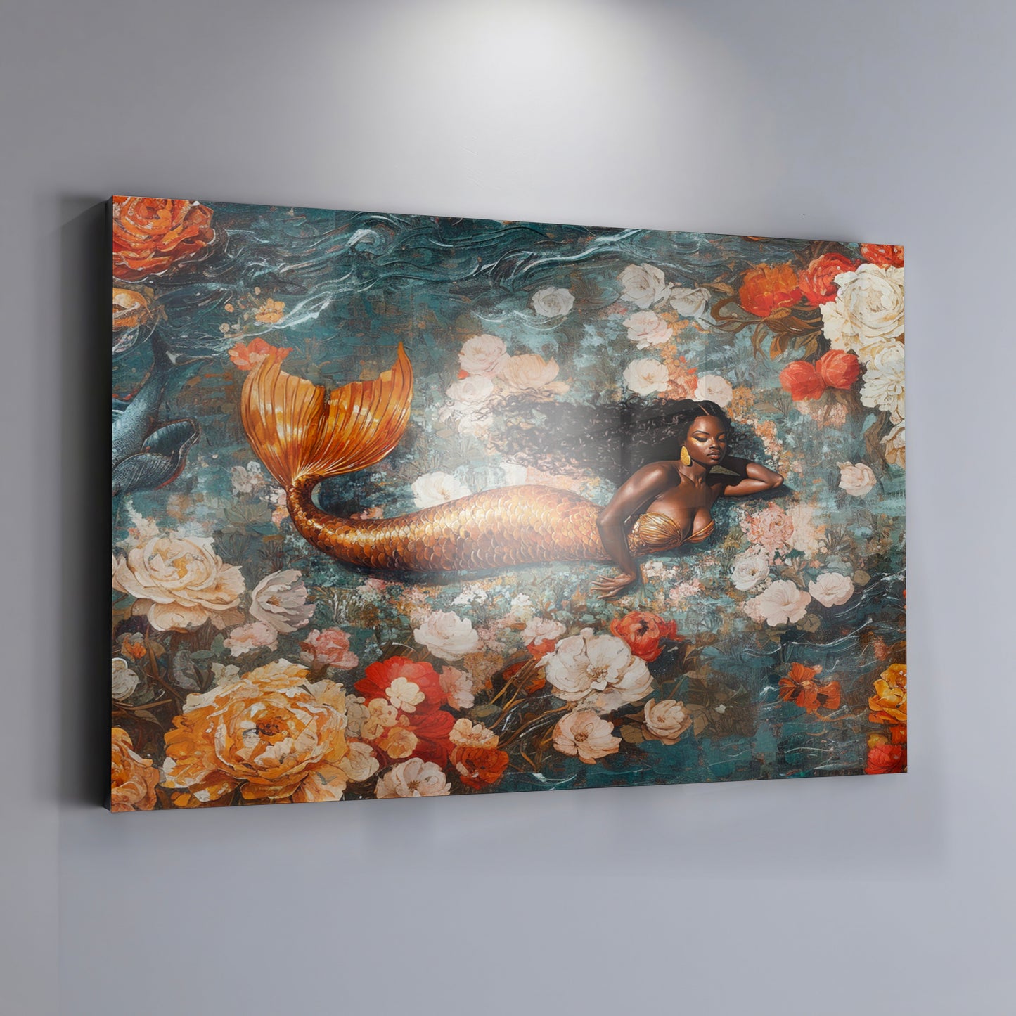 Black Mermaid Rose Garden African American canvas print view 19