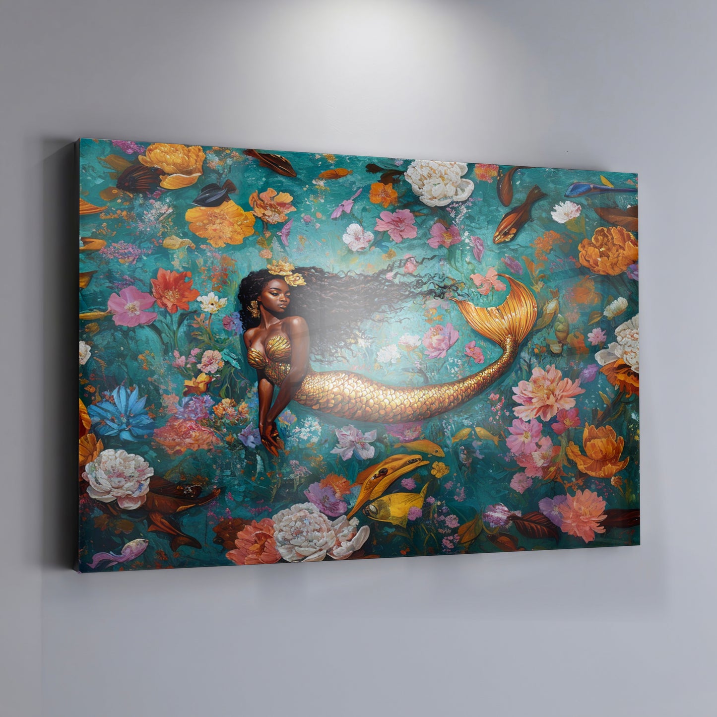 Black Mermaid Floral Fantasy African American canvas print view 19