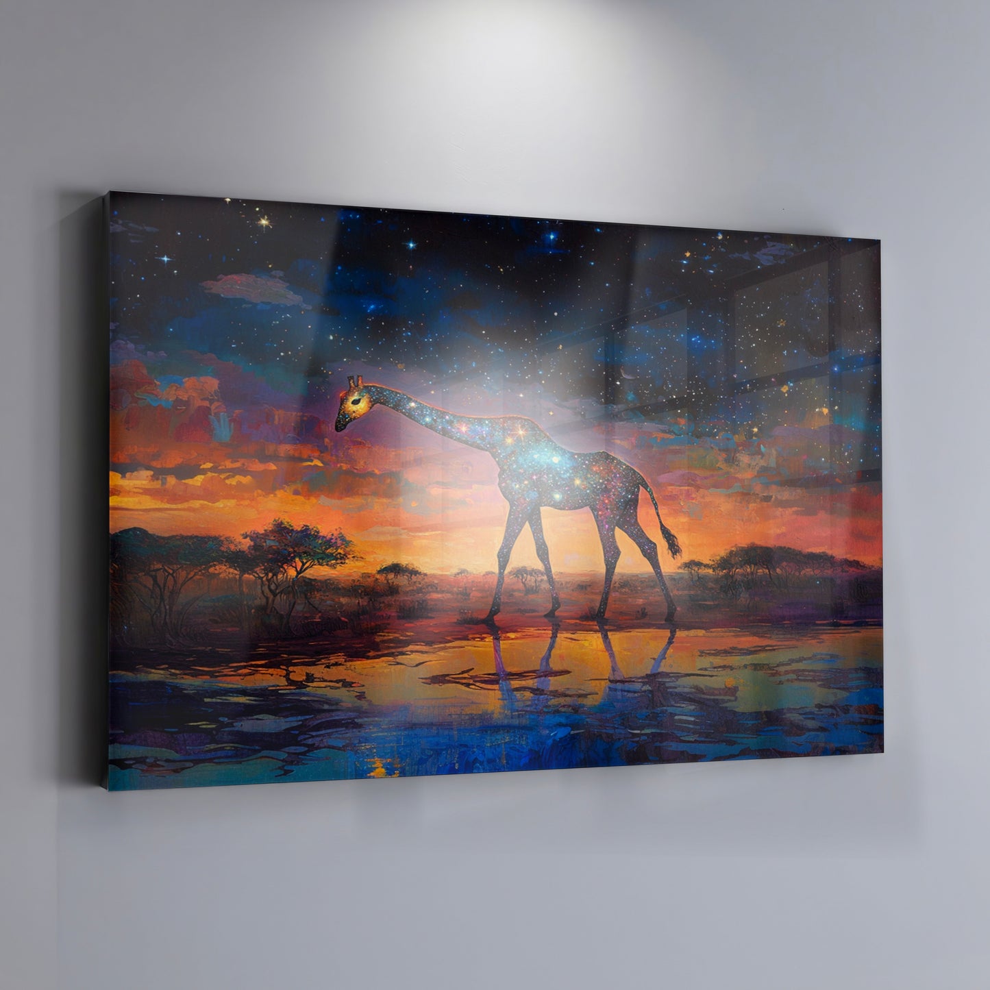 Glowing Giraffe Sunset Black African American canvas print view 19