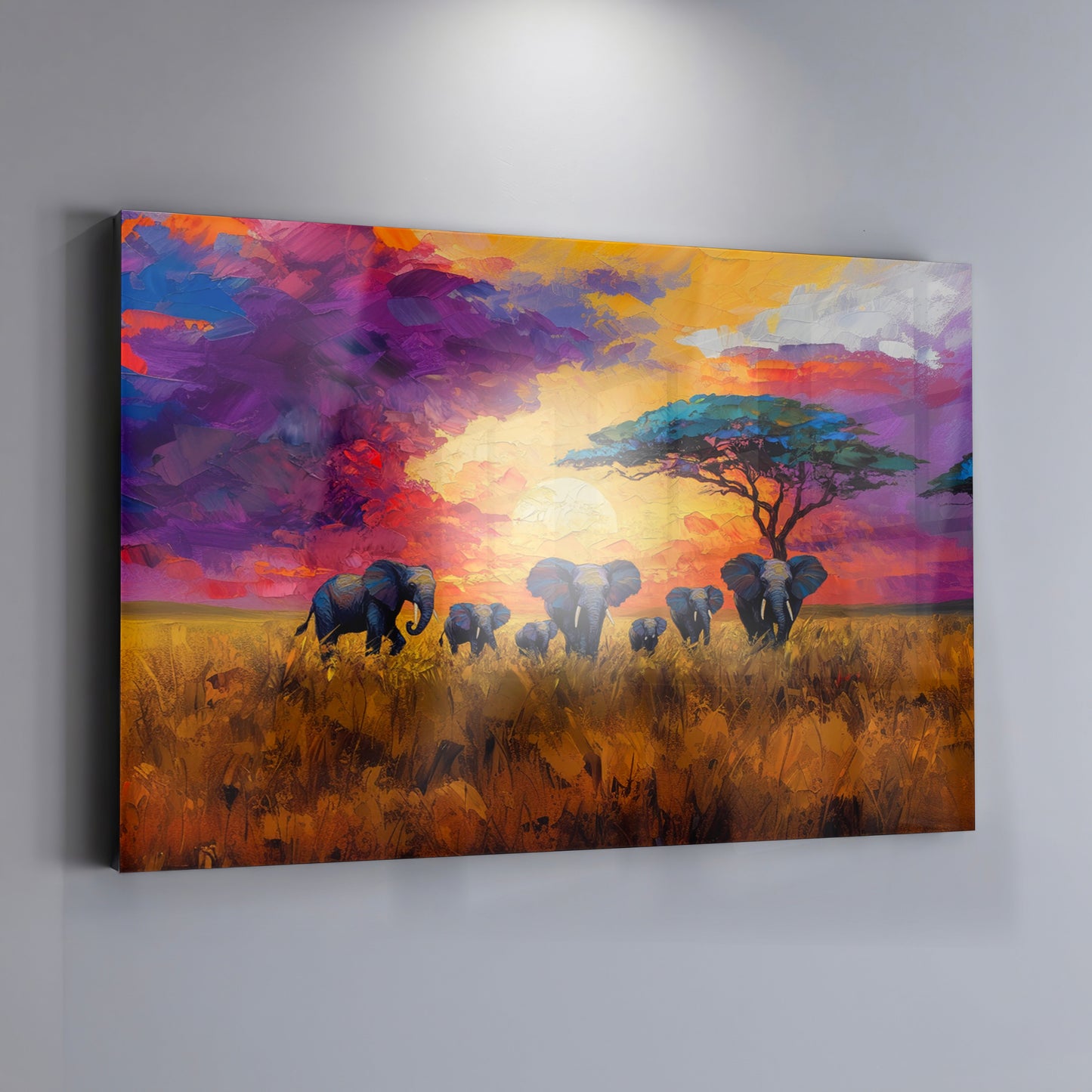 Elephant Herd Sunset African American canvas print view 19