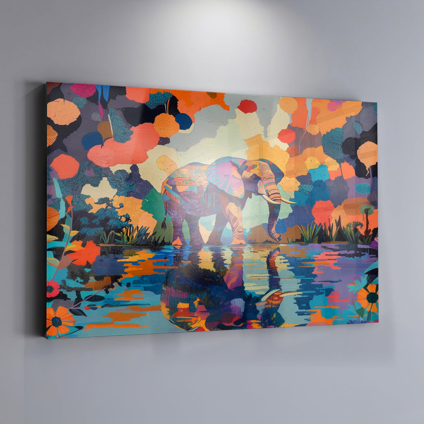 Colorful Elephant Water Reflection African American canvas print view 19
